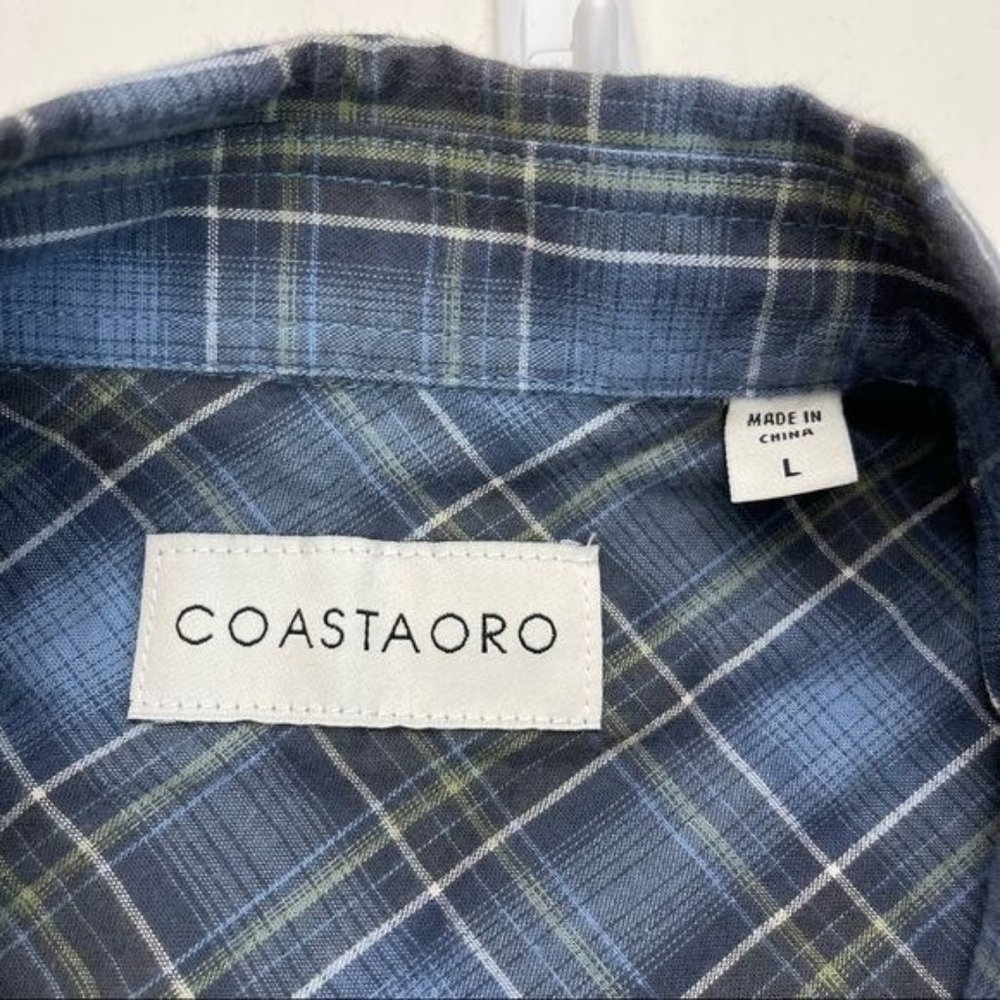 Coastaoro Blue Gray Plaid Long Sleeve Button Down Shirt Large - Picture 4 of 9